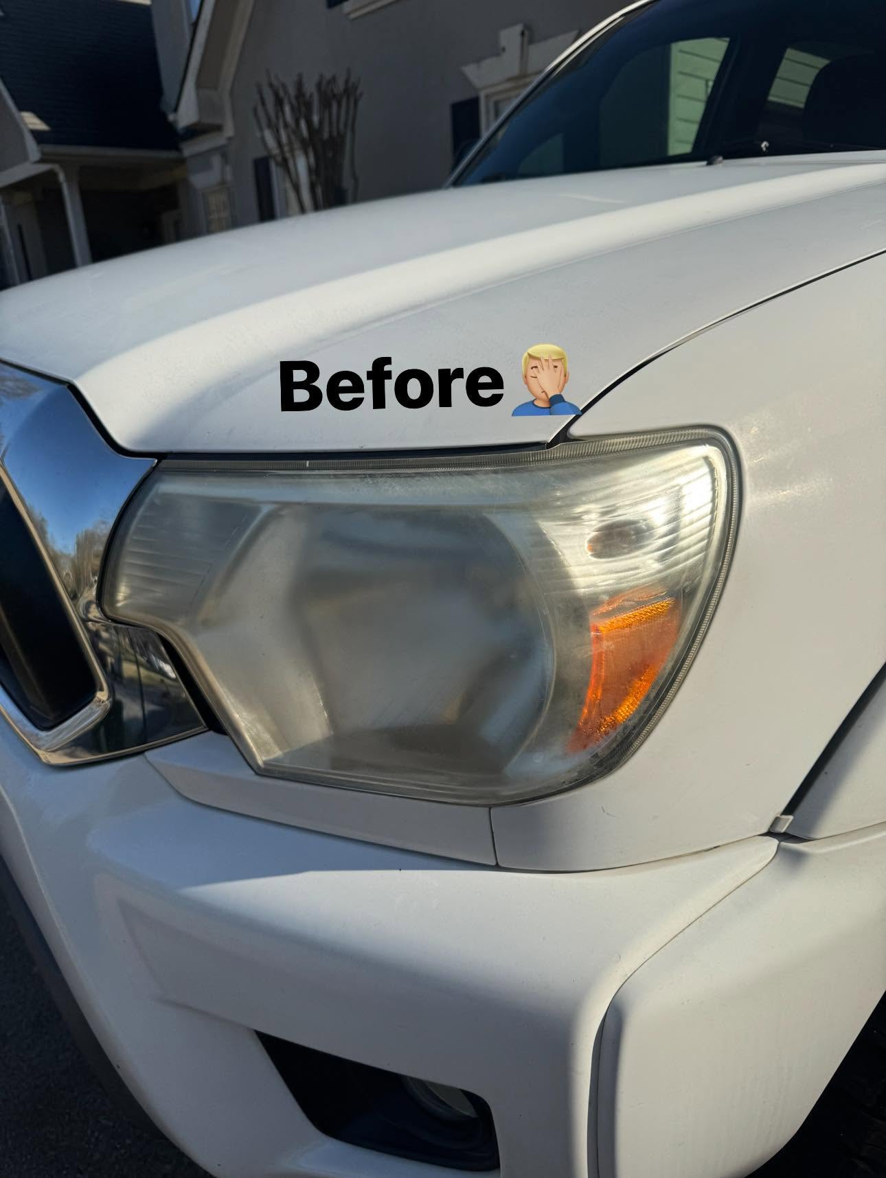 Before detailing by MaddStripez Detailing — Headlight restoration — cloudy & yellowed back to crystal clear